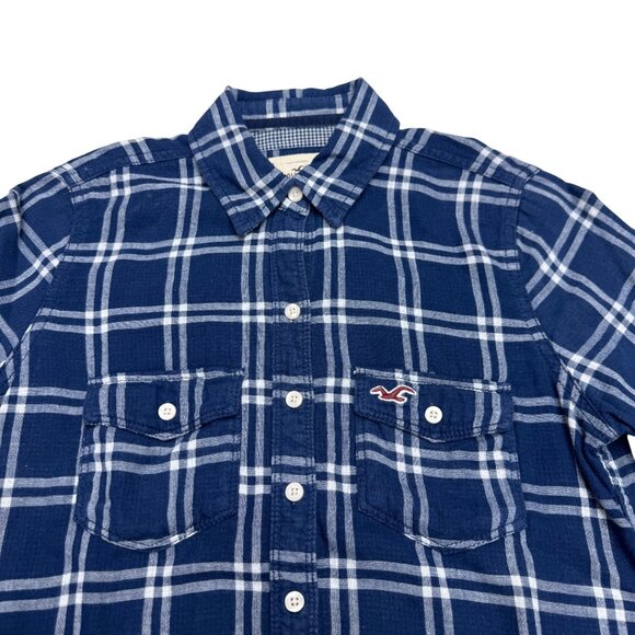 Y2K Hollister Women's Blue White Plaid LS Button Down Shirt 100% Cotton, Size XS - Picture 3 of 7